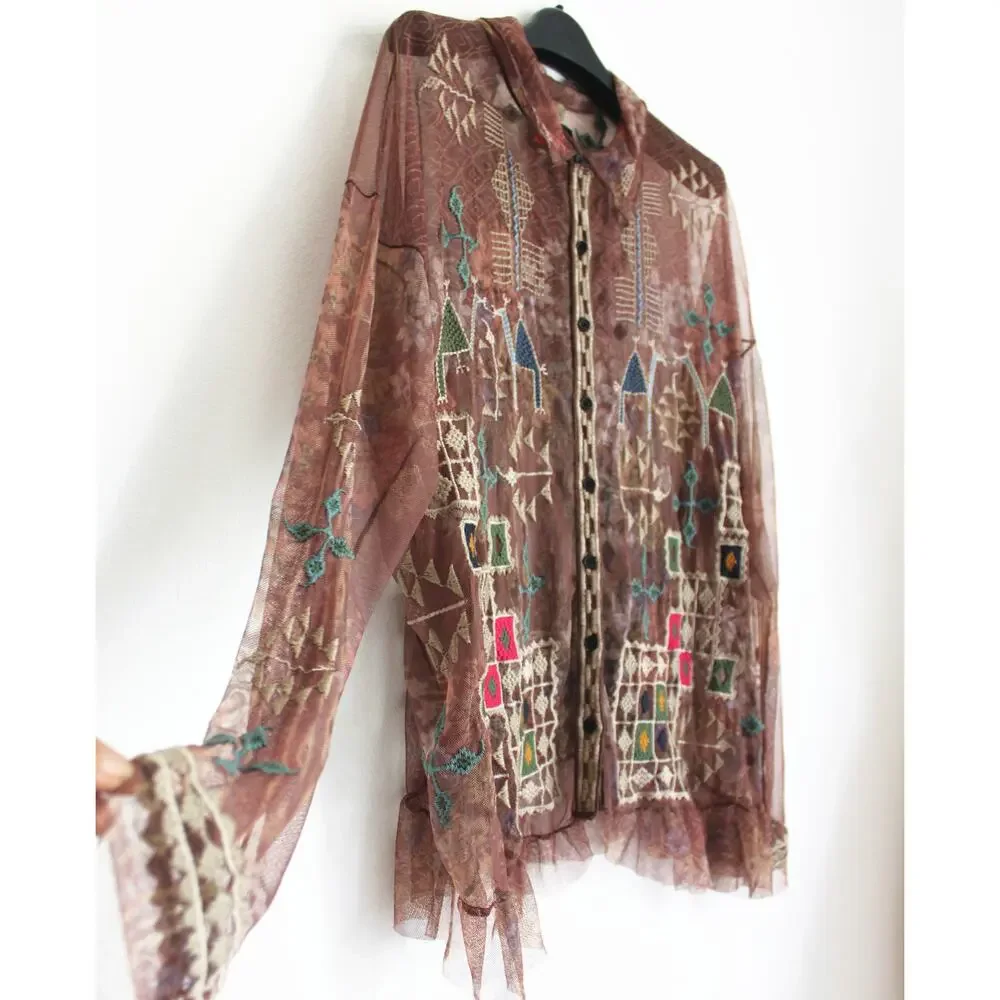 JOHNNY WAS Biya Daman Melbina Mesh Blouse, New, Size XL - Picture 2 of 5